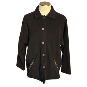 Cherokee Black Button-Up Fleece Jacket with Winter Embellished Pockets Size M